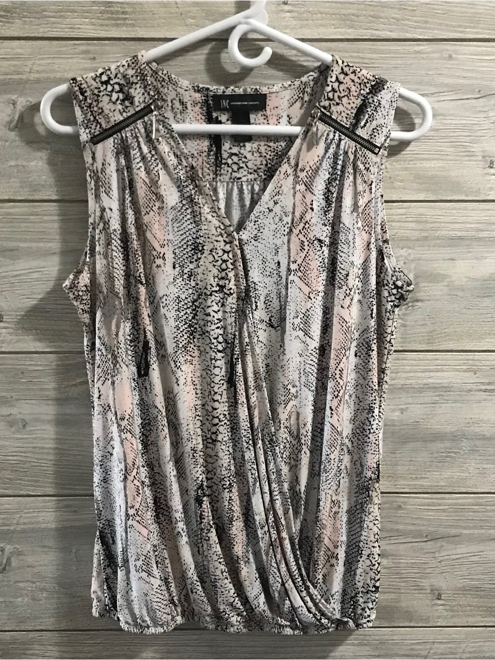 INC International Concepts Pink and Gray Snake-Print Sleeveless Top